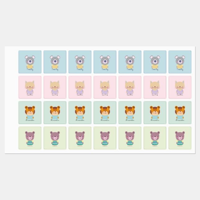 Customizable Cute Koala Bear, Cat, Bear, Tiger (Sheet)