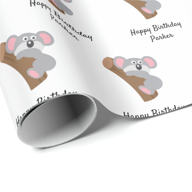 Customizable Cute Koala Bear Kids Birthday Gift Wrapping Paper (Roll Corner)