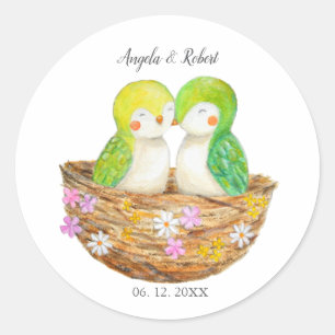 Customizable Cute Lovebirds unique Wedding Favor Classic Round Sticker