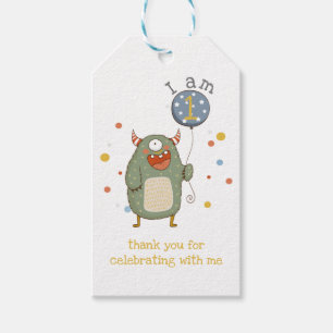 Customizable Cute Monster with Balloon Birthday Gift Tags