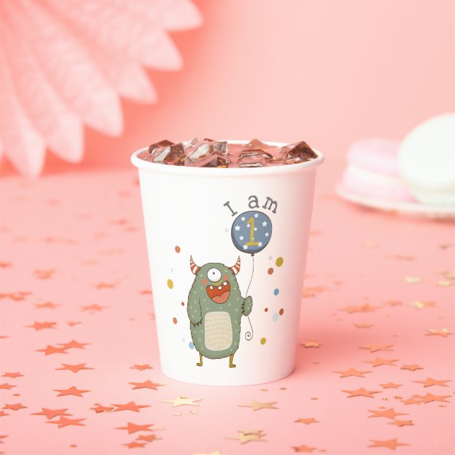 Customizable Cute Monster with Balloon Birthday Paper Cups (Insitu)