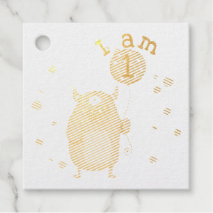 Customizable Cute Monster with Balloon Birthday Sq Favour Tags
