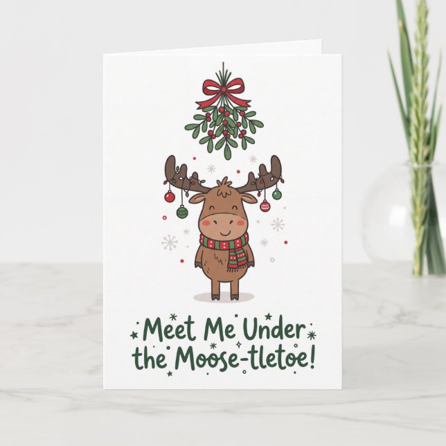 Customizable Cute Moose Holiday Card (Front)