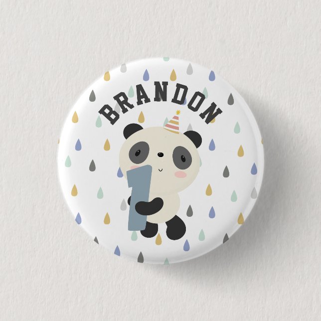 Customizable Cute Panda First Birthday 1 Inch Round Button (Front)