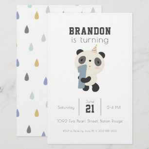 Customizable Cute Panda First Birthday Invitation Stationery