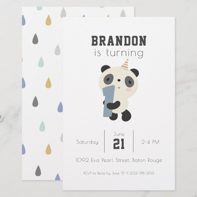 Customizable Cute Panda First Birthday Invitation Stationery (Front/Back)