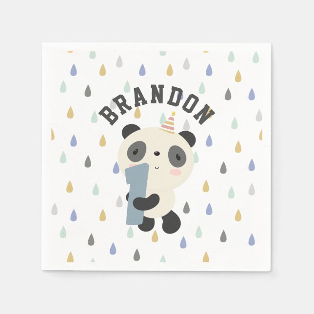 Customizable Cute Panda First Birthday Napkin (Front)