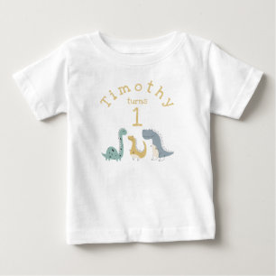 Customizable Cute Pastel Dinosaurs Birthday Baby T-Shirt