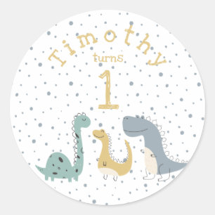 Customizable Cute Pastel Dinosaurs Birthday Classic Round Sticker