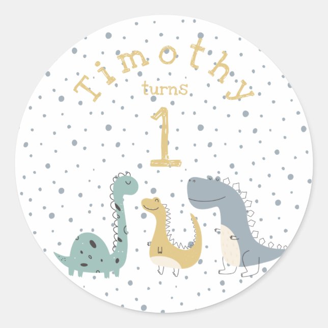 Customizable Cute Pastel Dinosaurs Birthday Classic Round Sticker (Front)