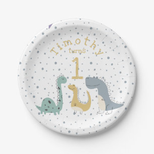 Customizable Cute Pastel Dinosaurs Birthday Paper Plate