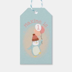 Customizable Cute Pastel Penguin with Balloons Gift Tags