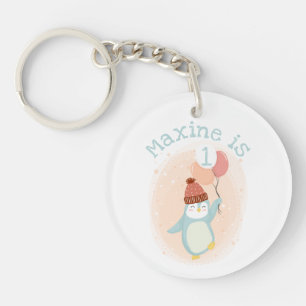 Customizable Cute Pastel Penguin with Balloons Keychain