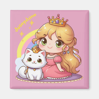 Customizable Cute princess with White Cat Magnet