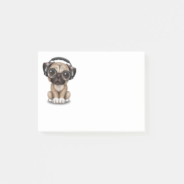 Customizable Cute Pug Puppy Dj with Headphones Post-it Notes (Front)