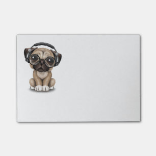 Customizable Cute Pug Puppy Dj with Headphones Post-it Notes