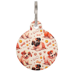 Customizable Cute Puppy Round Large Pet Tag