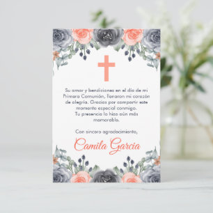 Customizable Cute Salmon Coloured First Communion Thank You Card