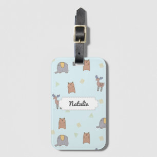Customizable Cute Scandinavian Animals Pattern Luggage Tag