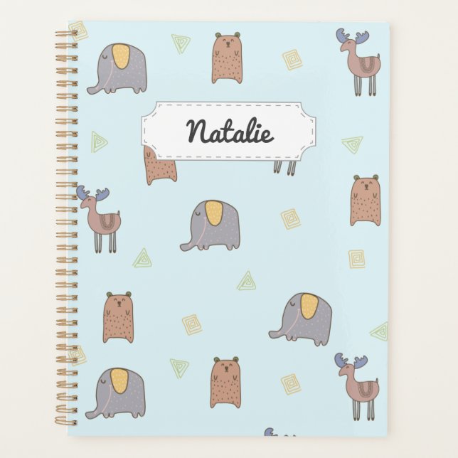 Customizable Cute Scandinavian Animals Pattern Planner (Front)