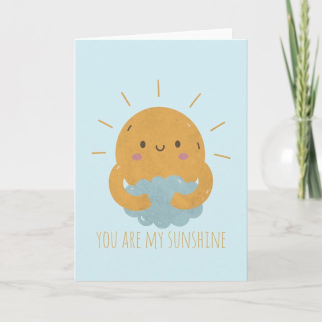 Customizable Cute Sun Hugging the Cloud Note Card (Front)