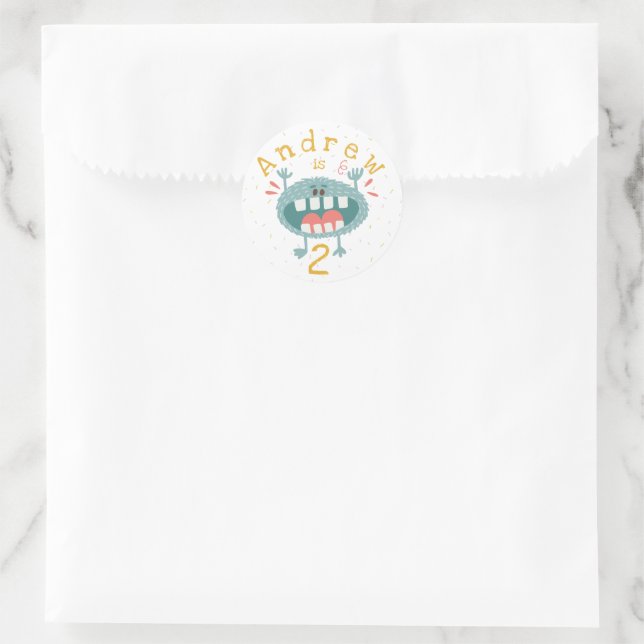 Customizable Cute Teal Monster Classic Round Sticker (Bag)