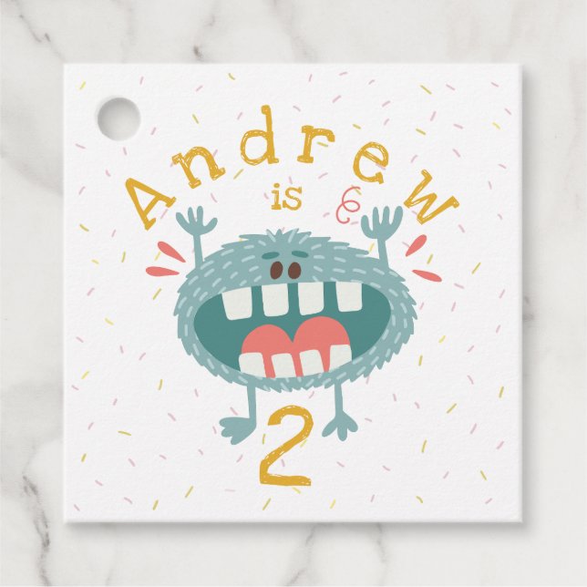 Customizable Cute Teal Monster Favour Tags (Front)