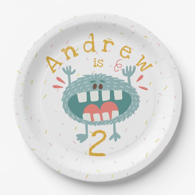 Customizable Cute Teal Monster Paper Plate (Front)