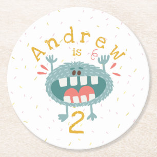 Customizable Cute Teal Monster Round Paper Coaster