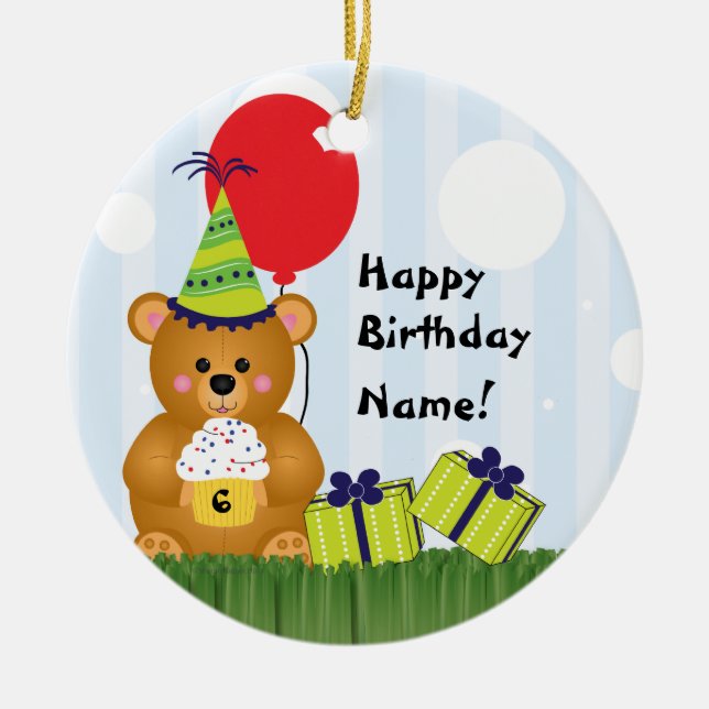 Customizable Cute Teddy Bear Birthday Ornament (Front)
