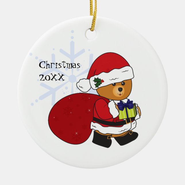 Customizable Cute Teddy Bear Christmas Ornament (Front)
