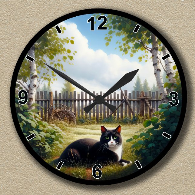 Customizable Cute Tuxedo Cat Relaxing Round Clock (Creator Uploaded)