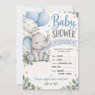 Customizable Cute Watercolor Baby Elephant Shower Invitation