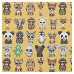 Customizable Cute Wild Baby Animals Pattern Fabric