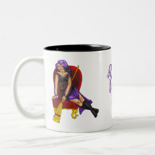 Customizable Cute Witch, purple, black, red & gold Two-Tone Coffee Mug