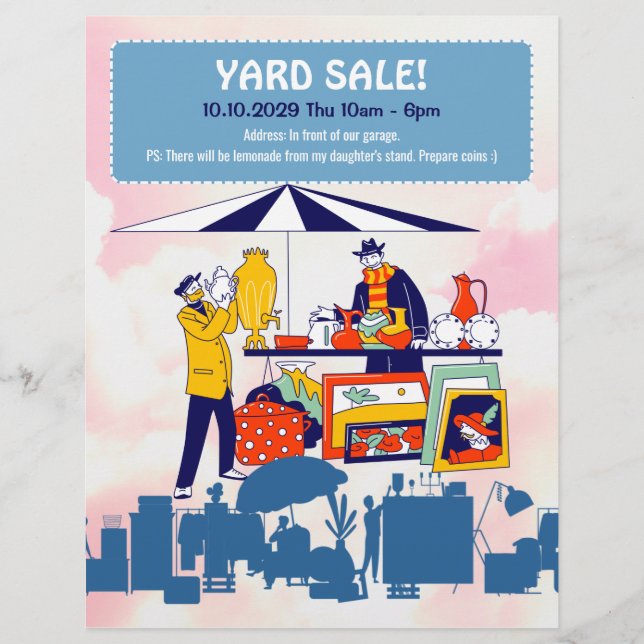 Customizable cute yard sale, garage sale invite flyer (Front)