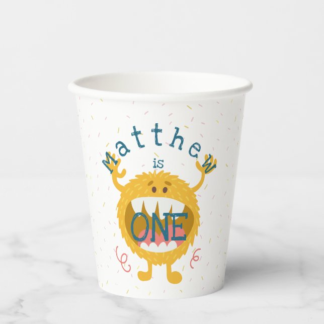 Customizable Cute Yellow Monster Paper Cups (Front)