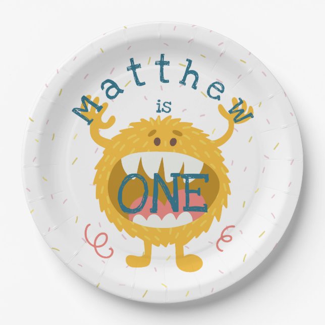 Customizable Cute Yellow Monster Paper Plate (Front)