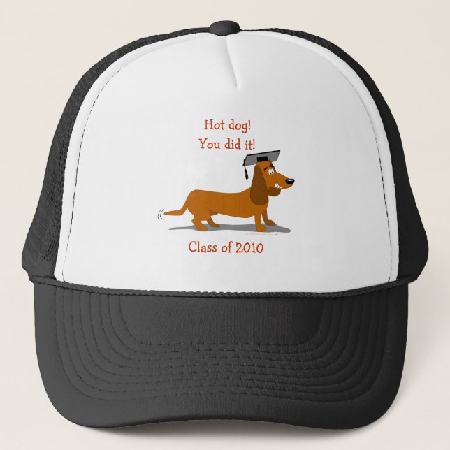 Customizable Dachshund Dog Graduation Template Trucker Hat (Front)