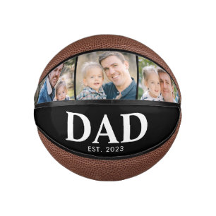 Customizable Dad Established 3 Photo Fathers Day Mini Basketball