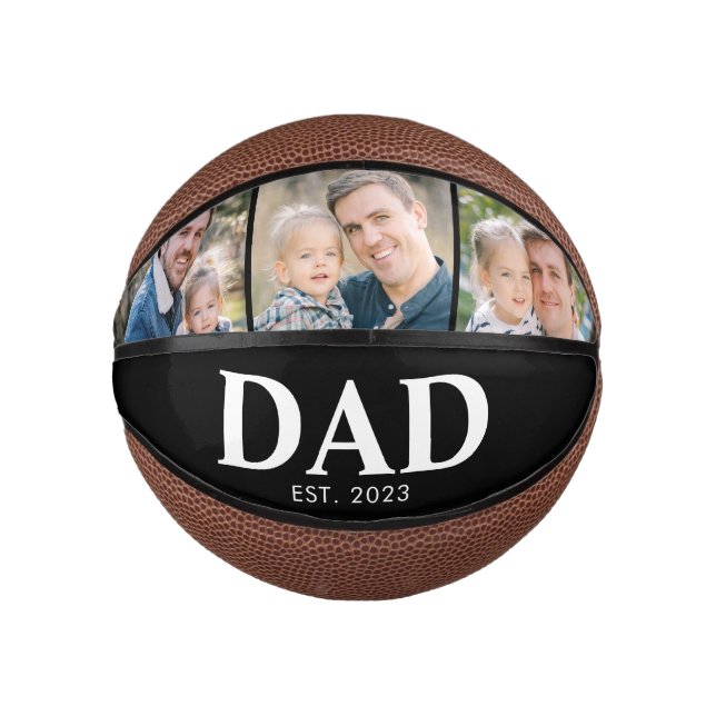Customizable Dad Established 3 Photo Fathers Day Mini Basketball (Front)
