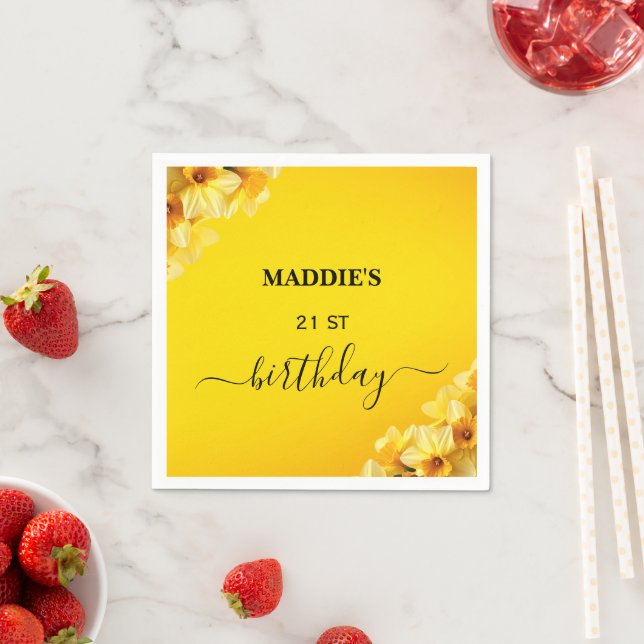 Customizable Daffodil March Birth Flower Birthday Napkin (Insitu)