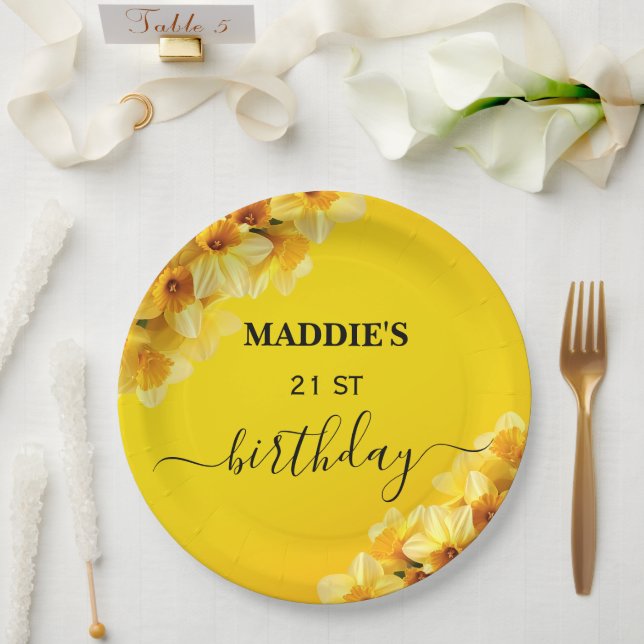 Customizable Daffodil March Birth Flower Birthday Paper Plate (Wedding)
