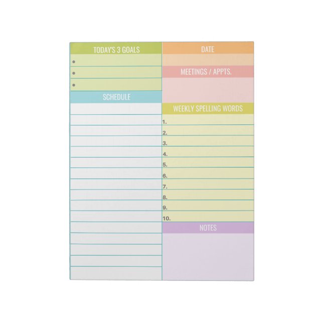 Customizable Daily Homeschool Schedule Notepad (Rotated)
