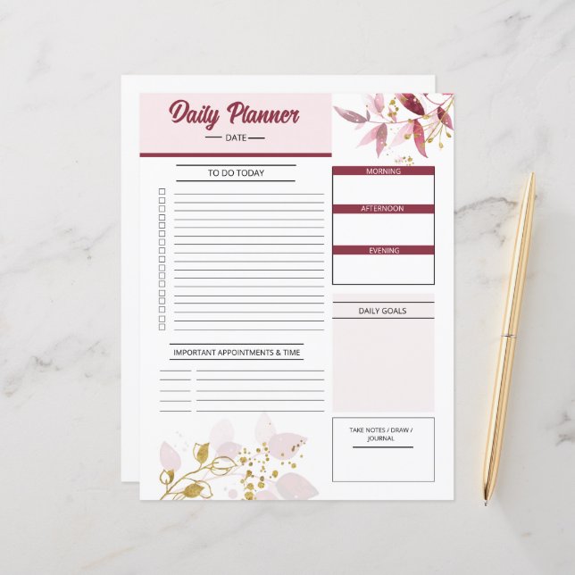 Customizable Daily Planner Template  (Front/Back In Situ)