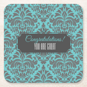 Customizable Damask Event Square Paper Coaster