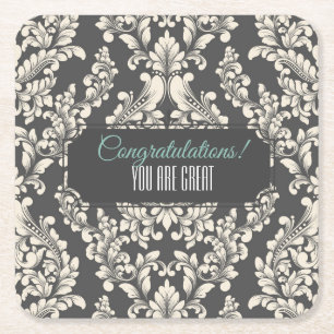 Customizable Damask Event Square Paper Coaster
