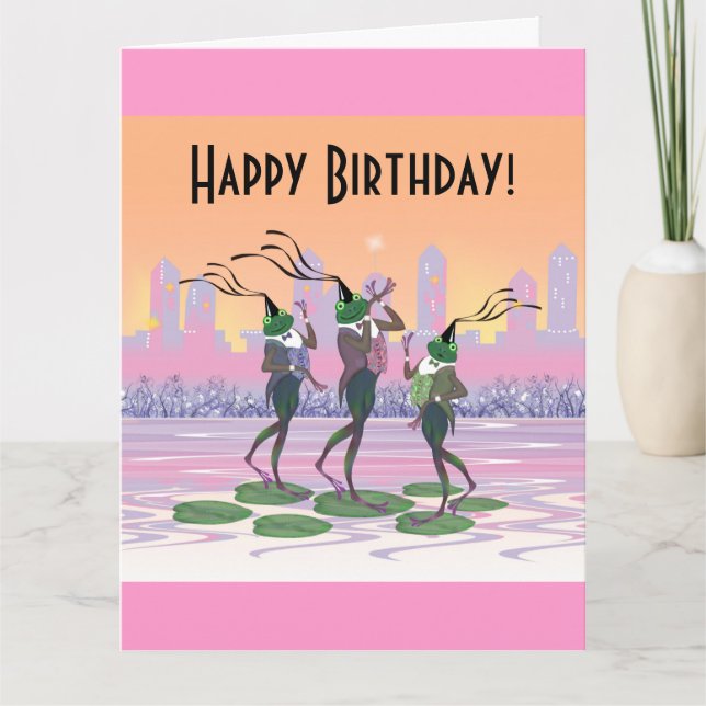 Customizable Dancing Frogs Happy Birthday Card (Front)