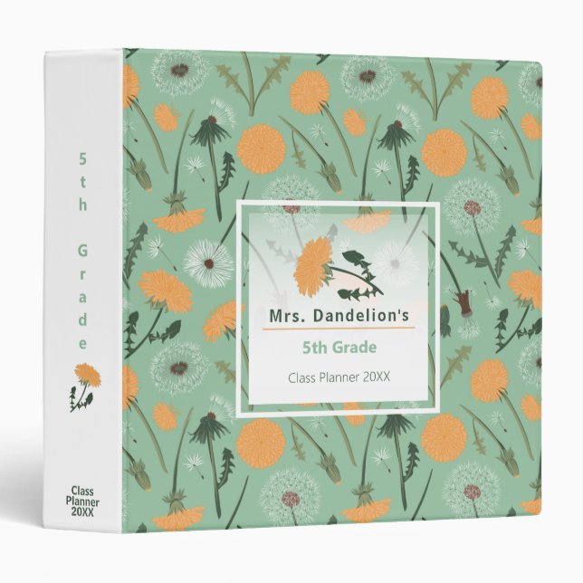 Customizable Dandelion Flowers Orange Floral Binder (Front/Spine)