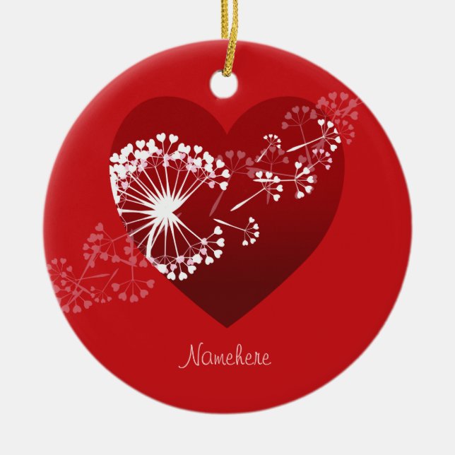 Customizable: Dandelion love heart Ceramic Ornament (Front)